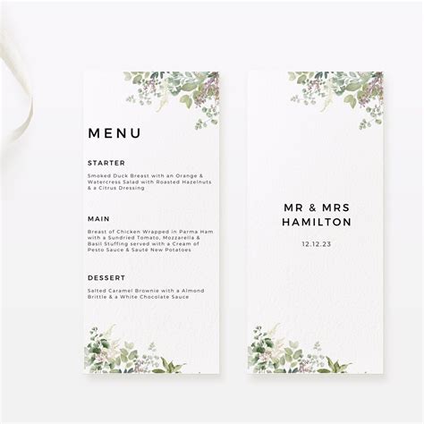 Wedding Menu Dinner Menu Cards Menu Card Floral Menu Spring Wedding ...