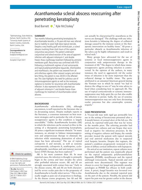 Pdf Acanthamoeba Scleral Abscess Reoccurring After Penetrating Keratoplasty