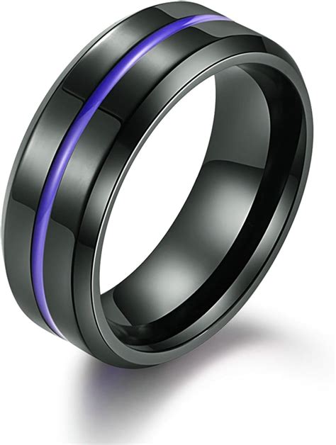 Daesar Titanium Rings Black Ring For Men Stainless Steel Line Round