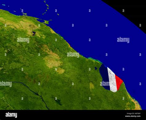 Mapa De La Guayana Francesa Con Bandera Incrustada En La Superficie Del