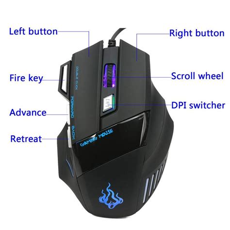 Wired Gaming Mouse 7 Buttons co Light 5500 Adjustable DPI Optical Gamer ...