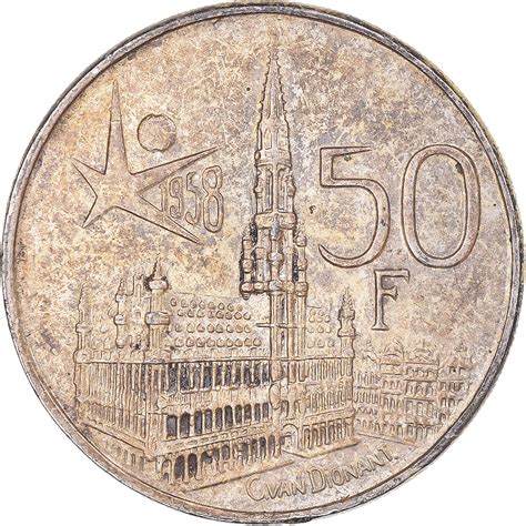 Coin Belgium Baudouin I Brussels World Fair 50 Frank 1958 Brussels