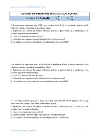 Ejercicios de mecanismos de poleas y palancas 2º eso PDF