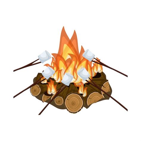 Premium Vector | Roasting marshmallow on campfire