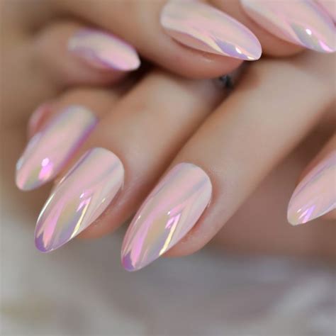 Light Pink Almond Holographic Nail Art Medium Mirror, Popular Adhesive ...