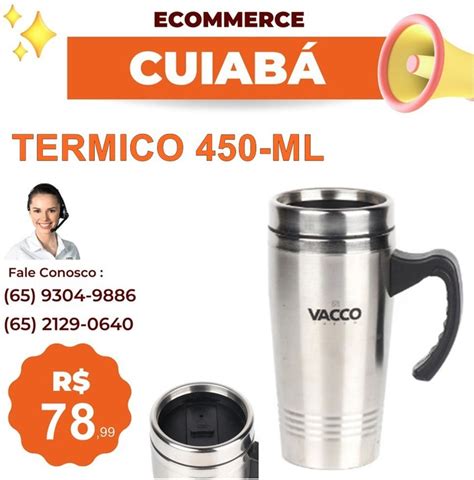 Copo Térmico Aço Inox 450ml Vacco Tampa Beber Liquido PontoNet