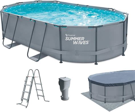 Summer Waves Frame Pool Komplettset Oval 488x305x107 Cm Grau