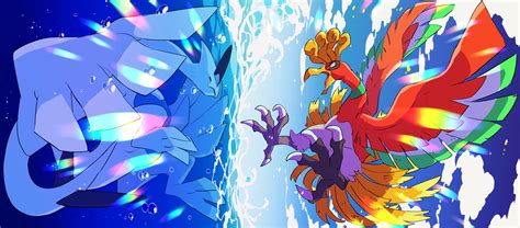 Ho Oh Pokémon Lugia anime water bubbles 4096x1801 Wallpaper