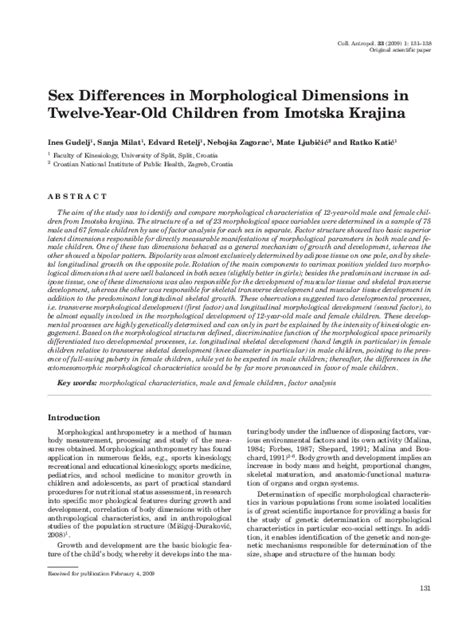 Pdf Sex Differences In Morphological Dimensions In Twelve Year Old