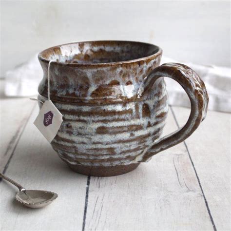 Image Of Rustic Brown Ceramic Mug Handcrafted Pottery Coffee Cup Made