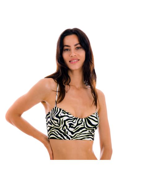 Reggiseno Bikini Bralette Con Allacciatura Posteriore Tigrato Bianco E