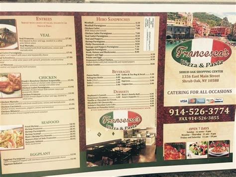 Menu Of Francesca S Pizza Pasta In Shrub Oak NY 10588