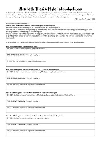 Macbeth Simple Template For Thesis Style Introductions Teaching