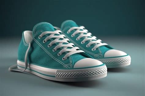 Premium AI Image | Pair of teal sneakers with white color Lace