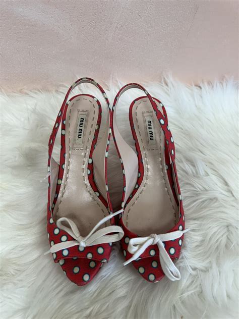 Miu Miu Polka Dot Heeled Slingback Sandal Cleveland Consignment Shoppe