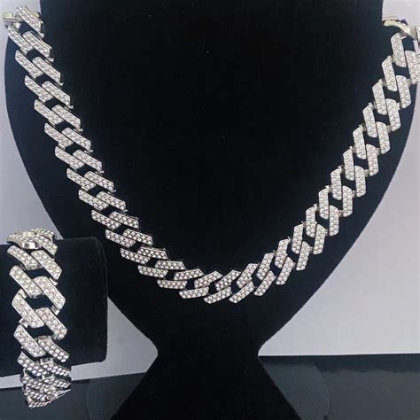 Corrente Hip Hop Colar De Strass Colar Cubano 60 CM Moda Masculino3