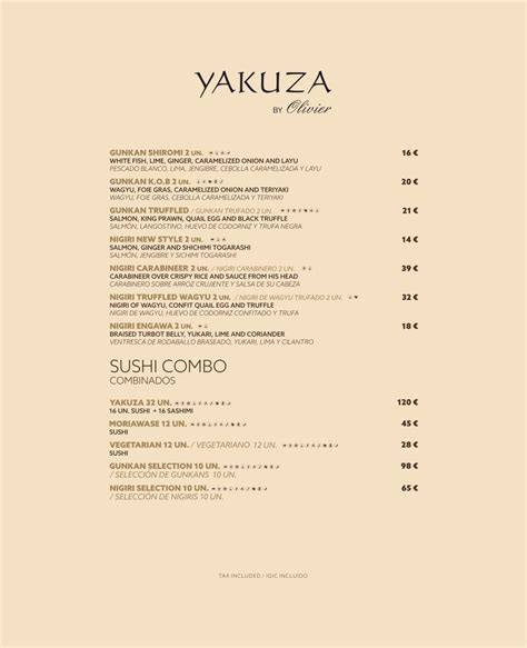 Menu 2024 Yakuza By Olivier Tivoli La Caleta Tenerife Resort Em