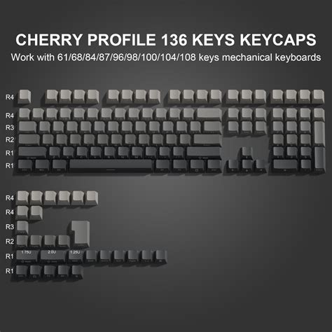 WOMIER 136 Keys Double Shot PBT Keycaps Side Printed Shine Through