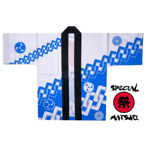 haori veste japonaise en coton bleu pour festival matsuri chaîne