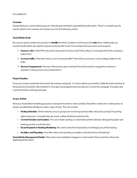 Social Media Project Plan Template