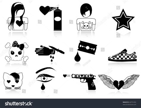 Balck Emo Icons Stock Vector (Royalty Free) 46751452 | Shutterstock