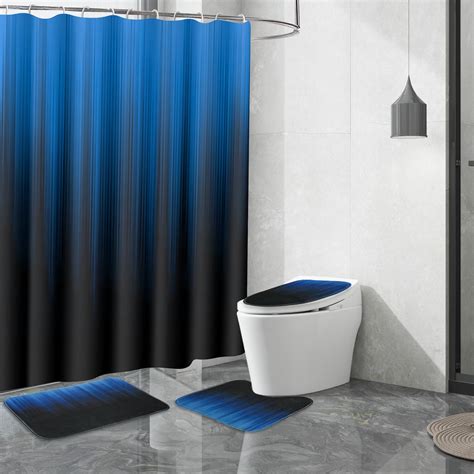 Dznils Black and Blue Ombre Shower Curtain Set with Rug, 16pc Modern ...