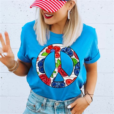 Red Blue Floral Peace Transfer Sassy Sublimation And Screen Prints