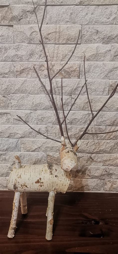 Birch Log Reindeer Christmas Decor Wooden Reindeer Etsy