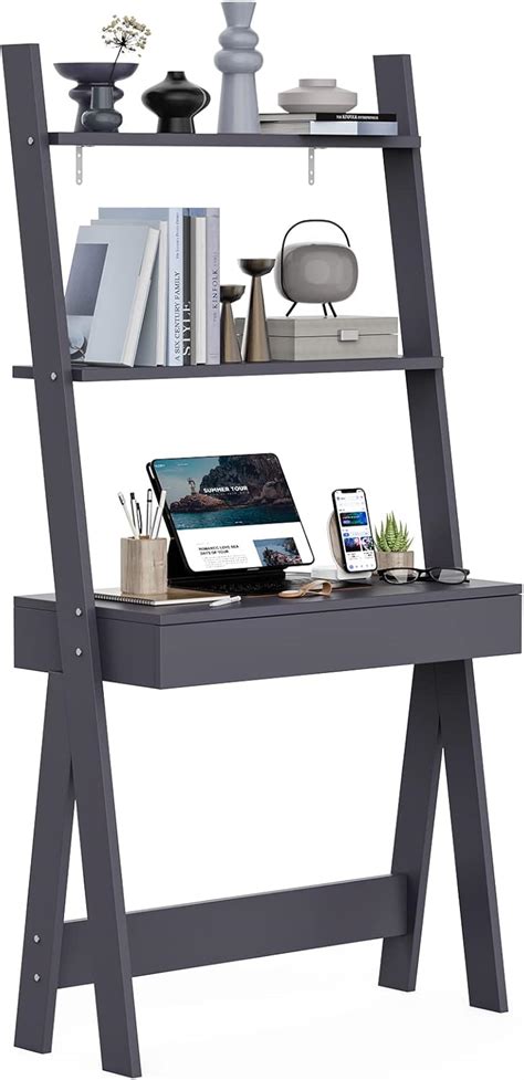 Giantex Tier Ladder Desk With Drawer Width Grey Ladder Shelf