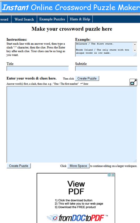 Instant Online Crossword Puzzle Maker - ICT Portfolio