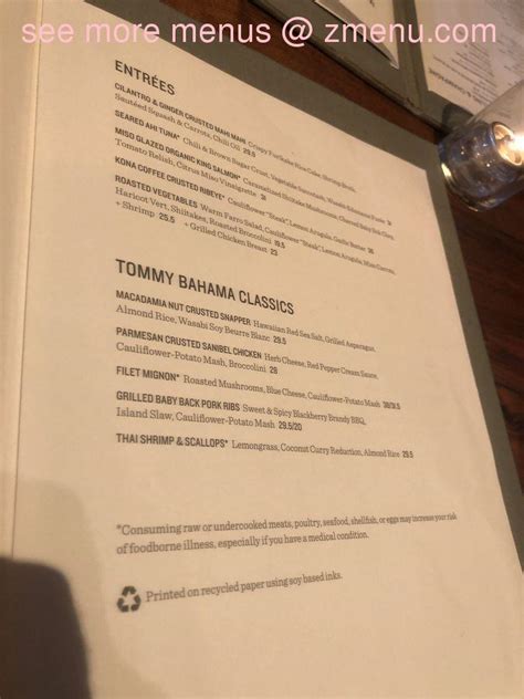 Menu At Tommy Bahama Marlin Bar Store Estero