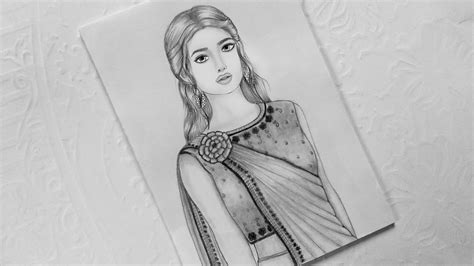 How To Draw A Girl In Saree Step By Step L Traditional Girl Drawing L Girl Drawing L Easy