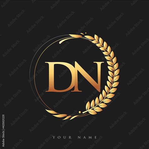 Initial Logo Letter Dn With Golden Color With Laurel And Wreath Vector