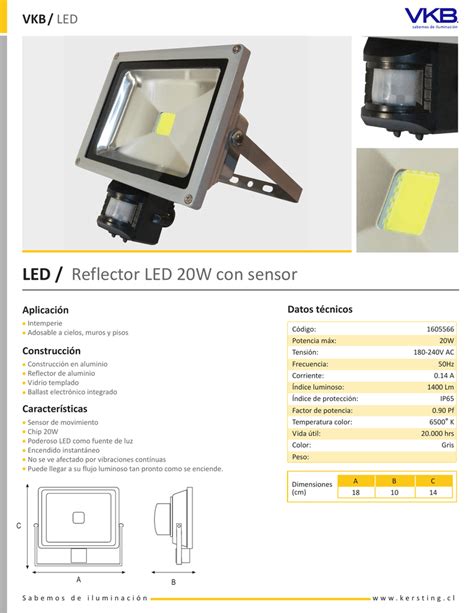 Ficha T Cnica Del Reflector Led De W Con Sensor Vkb