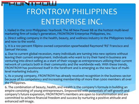 Ppt Frontrow Philippines Enterprise Inc Powerpoint Presentation