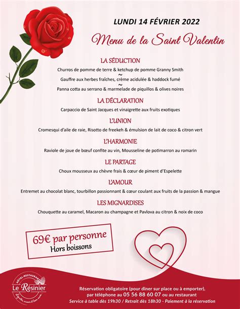 Menu De La Saint Valentin Restaurant H Tel Le Barp Bordeaux Le R Sinier