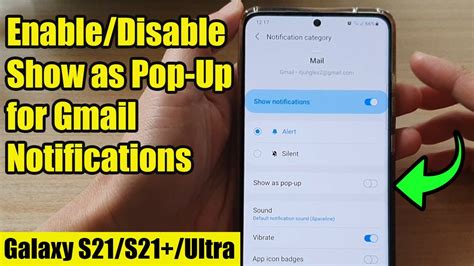 Galaxy S21ultraplus How To Enabledisable Show As Pop Up For Gmail Notifications Youtube