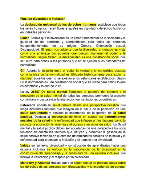 Textos Diversidad Resumen Ale Final De Diversidad E Inclusi N La