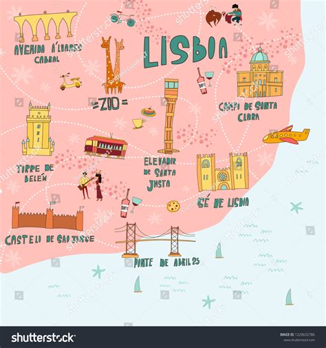 Unique Vector Illustration Lisbon Map Sights Stock Vector (Royalty Free