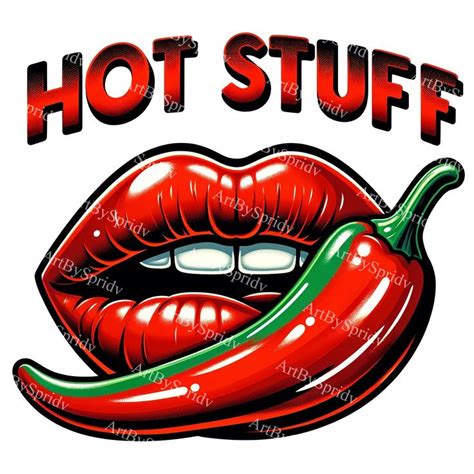 Spicy Red Lips With Chili Pepper Clipart Hot Stuff Digital PNG Sassy