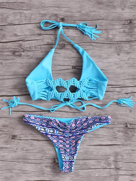 Macrame Back Bikini Set BLUE Bikinis Bikini Set Summer Swimwear Bikinis