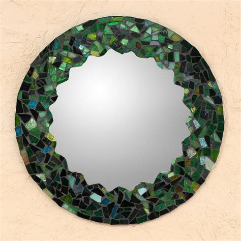 Hand Made Green Glass Mosaic Wall Mirror From Mexico Mosaic In Emerald Novica