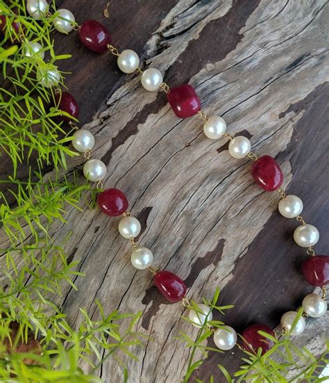 Red White Color Beads And Pearls Layered Mala Riana Jewellery Buy