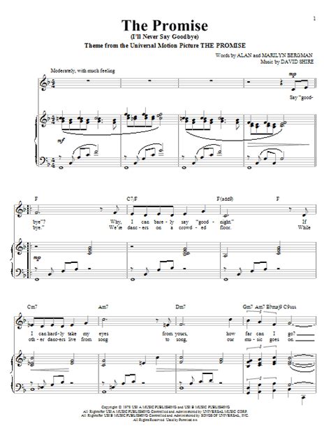 The Promise I Ll Never Say Goodbye Sheet Music Direct