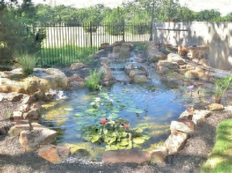 Rose And Roberts Texas Pond With Waterfall And Bubbling Boulder