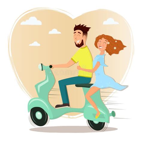 Hombre Y Mujer Felices En El Amor Que Monta Una Vespa Stock De