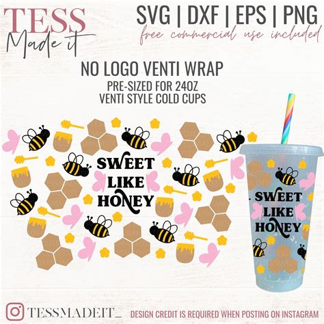 Honey Bee Cold Cup Svg Spring Venti Cup Svg Cute Bee Svg Etsy