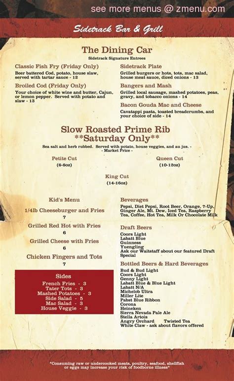 Menu at Sidetrack Bar & Grill, Shortsville