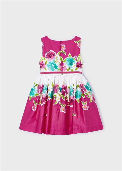 Vestido Estampado Flores Fucsia Con Cinturón Popelín Mini Niña Petite