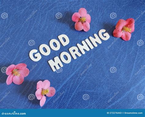 Good Morning Greeting Card with Flowers on Blue Background Stock Image ...